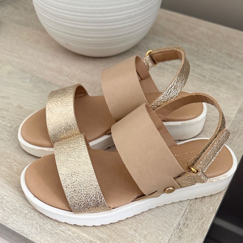 Girls Neutral & Gold Platform Sandals size 12 like new
